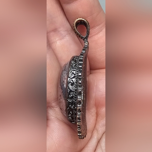 Handmade Pink Brown Rhodonite Gemstone Oval Pendant - Picture 4 of 7